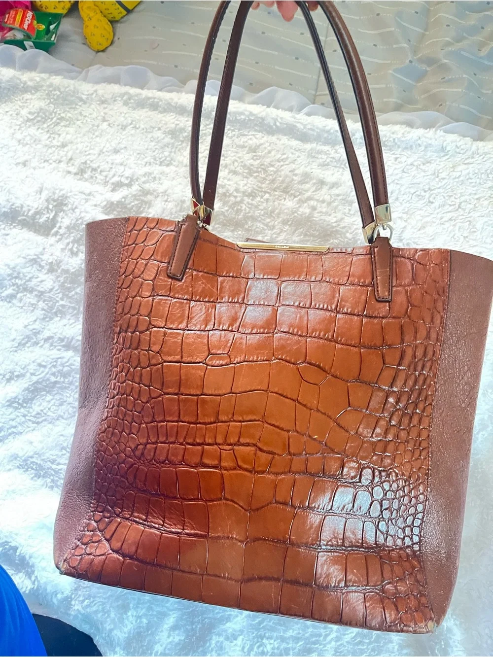 Coach Croc-Embossed Leather Tote in Cognac Brown - Picture 11 of 13